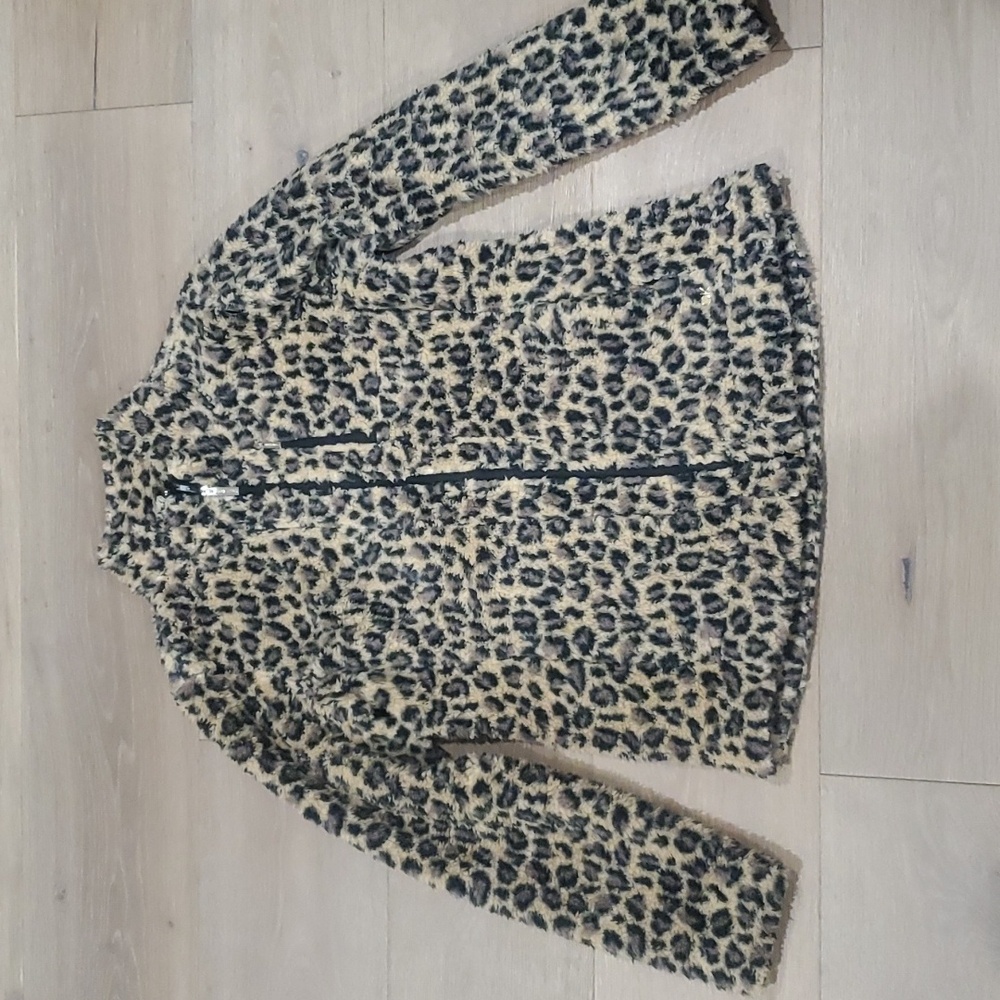 Calvin Klein Women's Medium Leopard Print Front-zip Fleece Jacket